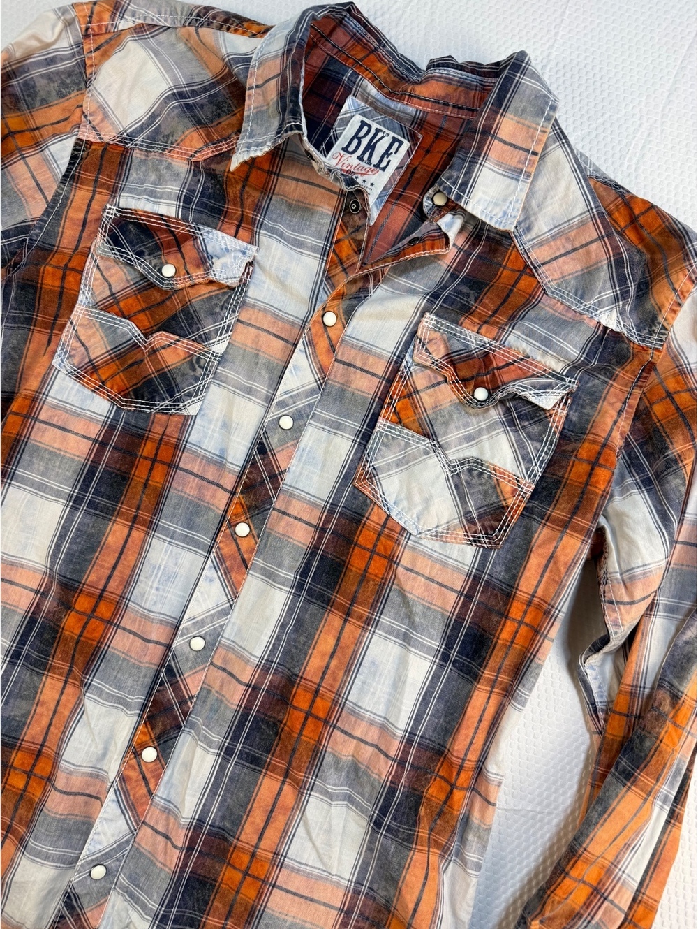 BKE Vintage 67 Shirt Men’s XXL Orange Plaid Pearl Snap Western Cowboy Cotton
